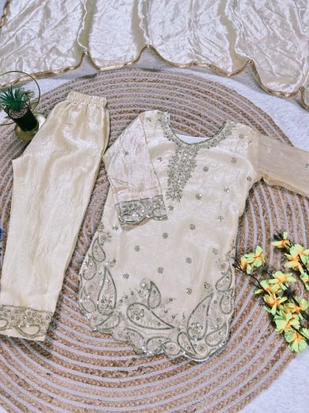 Dynamic White Girls Top Palazzo Set with Dupatta for Ramzan Collection Girls Wear