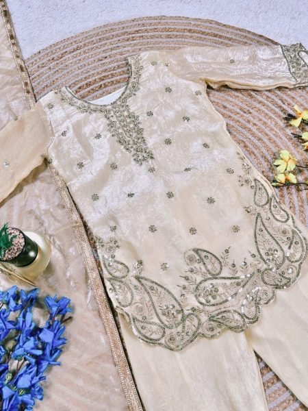 Dynamic White Girls Top Palazzo Set with Dupatta for Ramzan Collection Girls Wear
