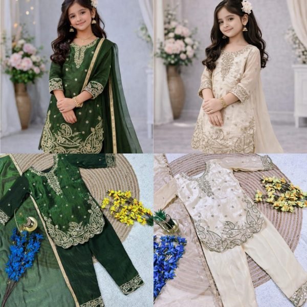 Dynamic White Girls Top Palazzo Set with Dupatta for Ramzan Collection Girls Wear
