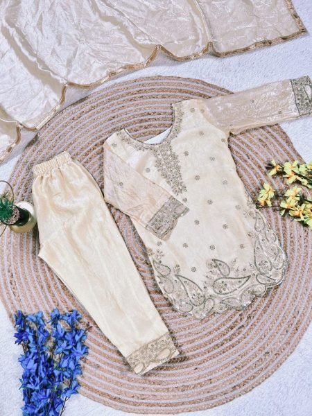 Dynamic White Girls Top Palazzo Set with Dupatta for Ramzan Collection Girls Wear