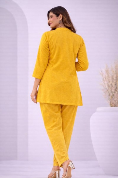 Dynamic Yellow Cotton Blend Plain Kurti Pant Set for Daily and Office Wear CO ORD Sets