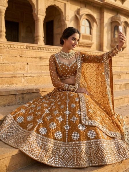 Dynamic Yellow Faux Georgette Lehenga with Embroidered Dupatta for Bridal Fashion  Lehenga