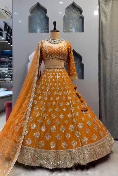 Dynamic Yellow Faux Georgette Lehenga with Embroidered Dupatta for Bridal Fashion Bridal Lehenga Choli