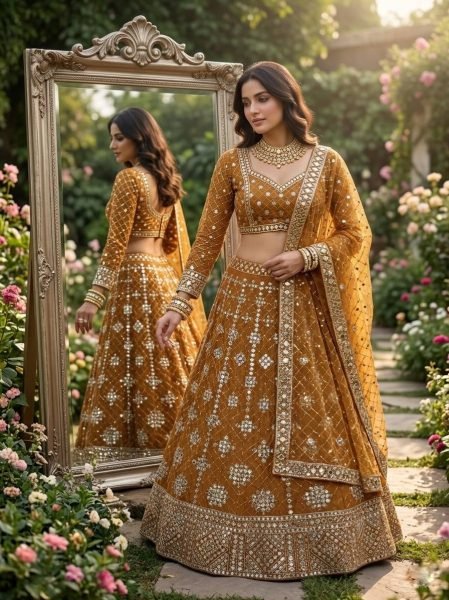Dynamic Yellow Faux Georgette Lehenga with Embroidered Dupatta for Bridal Fashion Bridal Lehenga Choli