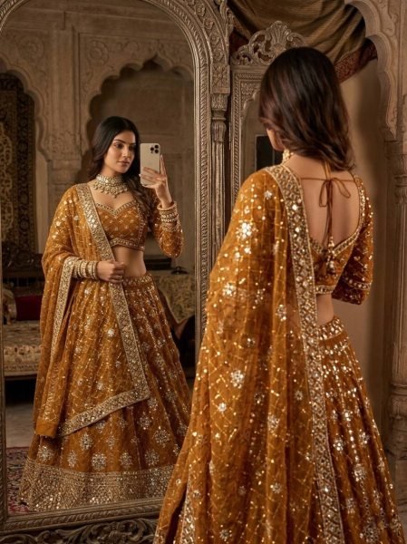 Dynamic Yellow Faux Georgette Lehenga with Embroidered Dupatta for Bridal Fashion Bridal Lehenga Choli