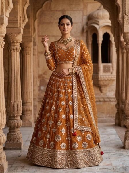 Dynamic Yellow Faux Georgette Lehenga with Embroidered Dupatta for Bridal Fashion Bridal Lehenga Choli