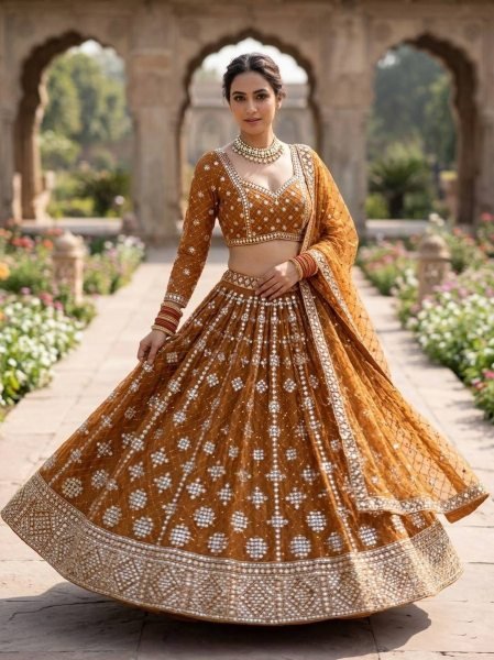 Dynamic Yellow Faux Georgette Lehenga with Embroidered Dupatta for Bridal Fashion Bridal Lehenga Choli