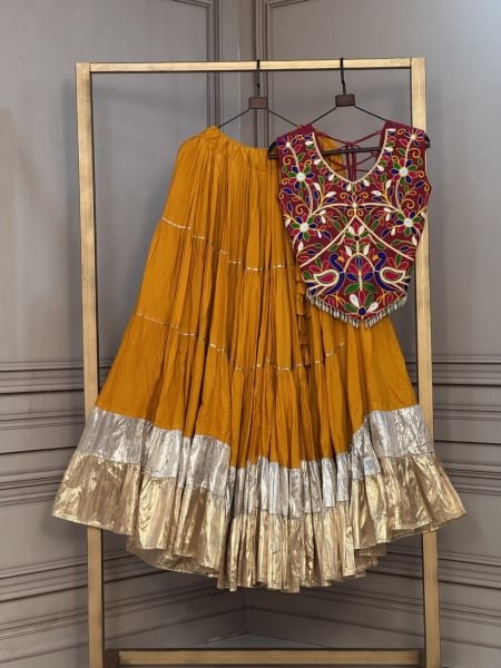 Dynamic Yellow Rayon Lehenga Choli with Heavy Lampi Lace and Kutchi Embroidery  Lehenga