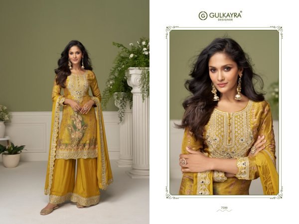 Dynamic Yellow Women's Heavy Chinon Silk Suit Set with Mirror and Stone Work Designer Plazzo Salwar Suits Wholesale