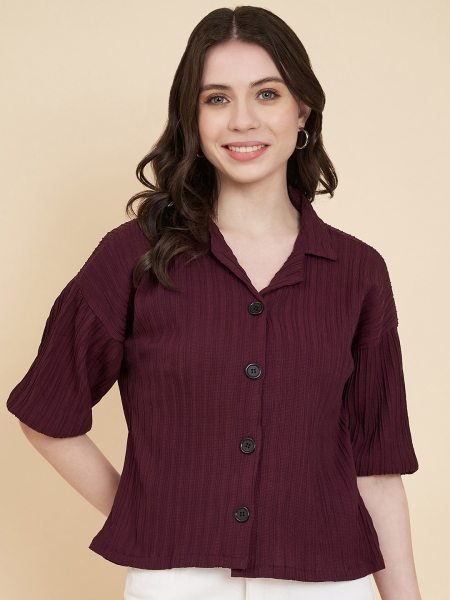 Easy Fit Cotton Blend Shirt Top Stylish Vertical Stripes  Ideal for Daily Casual Outfits Western Ladies Top Wholesale