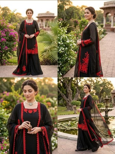 Fresh Red Fendy Silk Farshi Pant Set with  Thread And Sequnce Dupatta Ready To Wear Collection