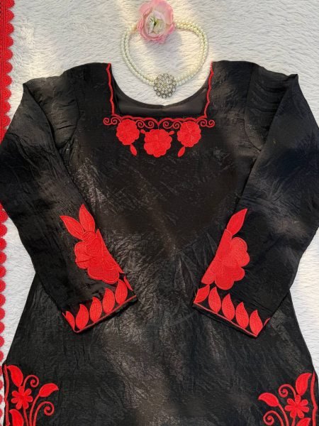 Fresh Red Fendy Silk Farshi Pant Set with  Thread And Sequnce Dupatta Ready To Wear Collection