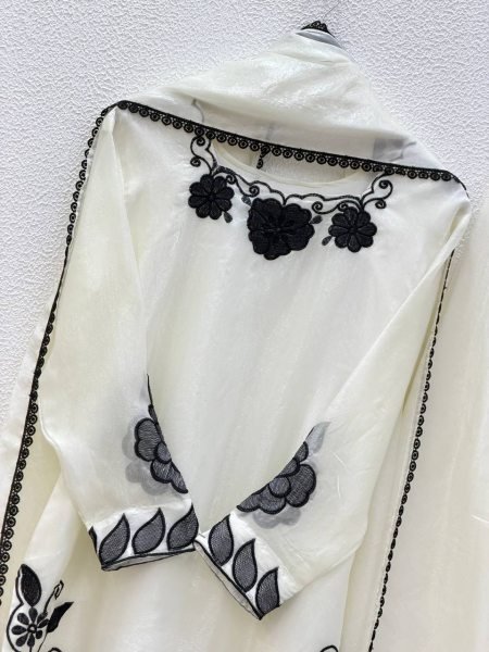 Easy Wear White  Fendy Silk Embroidered Top Farshi Pant Set with Lace Dupatta Ready To Wear Collection