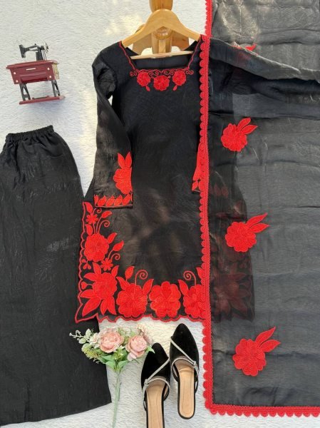 Fresh Red Fendy Silk Farshi Pant Set with  Thread And Sequnce Dupatta Ready To Wear Collection