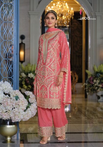 Eba Lifestyle Sitaaray Chinon Embroidered Palazzo Suit Ready To Wear Designer Plazzo Salwar Suits Wholesale