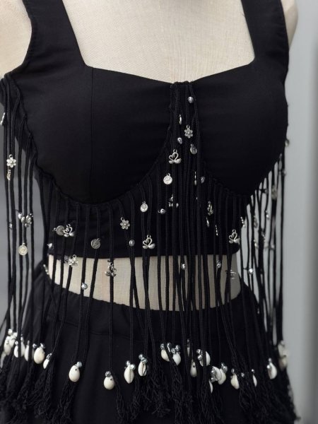 Eco friendly Black  Women s Cotton Lehenga Choli with 8 Meter Flared Lehenga and Dori Blouse Navratri Lehnega Choli