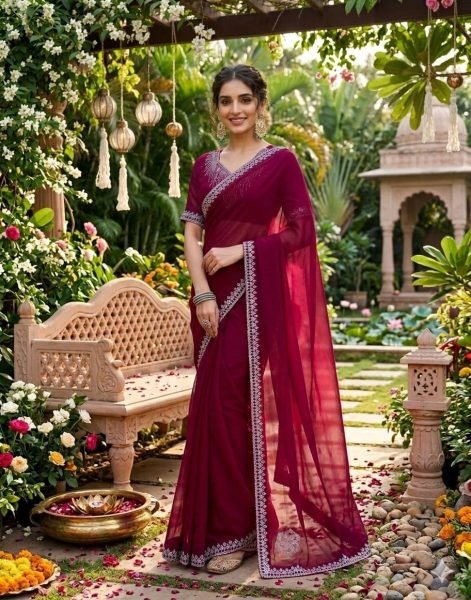 Eco-friendly Maroon Fancy Diamond Work Saree for Wedding and Function Silk Sarees Wholesale