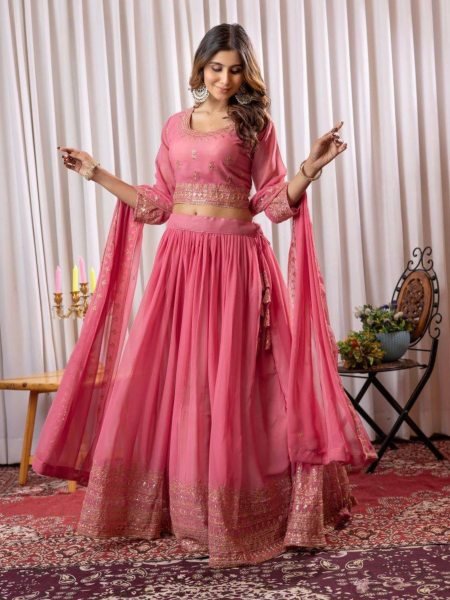 Eco friendly Pink Fox Georgette Lehenga Choli with Sequins Work for Wedding  Lehenga