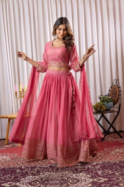 Eco friendly Pink Fox Georgette Lehenga Choli with Sequins Work for Wedding Designer Lehenga Choli