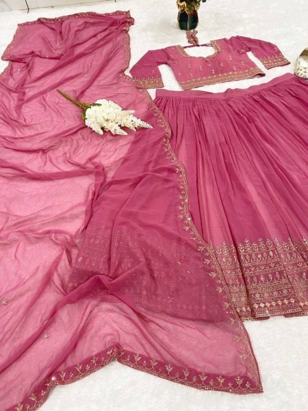 Eco friendly Pink Fox Georgette Lehenga Choli with Sequins Work for Wedding Designer Lehenga Choli