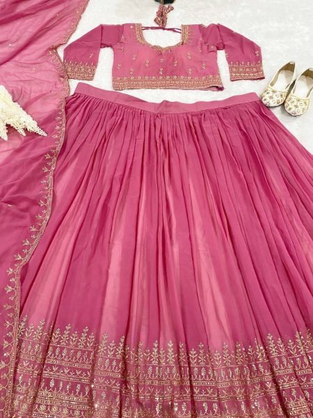 Eco friendly Pink Fox Georgette Lehenga Choli with Sequins Work for Wedding Designer Lehenga Choli