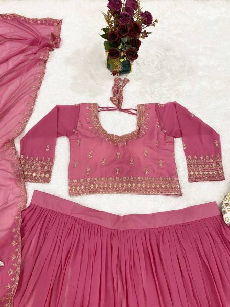 Eco friendly Pink Fox Georgette Lehenga Choli with Sequins Work for Wedding Designer Lehenga Choli