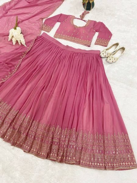 Eco friendly Pink Fox Georgette Lehenga Choli with Sequins Work for Wedding Designer Lehenga Choli