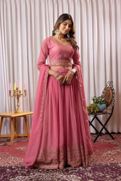Eco friendly Pink Fox Georgette Lehenga Choli with Sequins Work for Wedding Designer Lehenga Choli