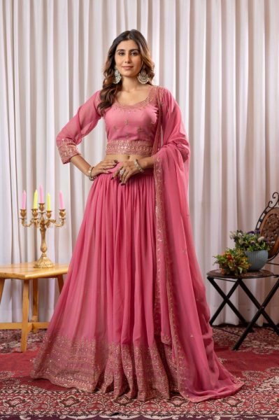 Eco friendly Pink Fox Georgette Lehenga Choli with Sequins Work for Wedding Designer Lehenga Choli