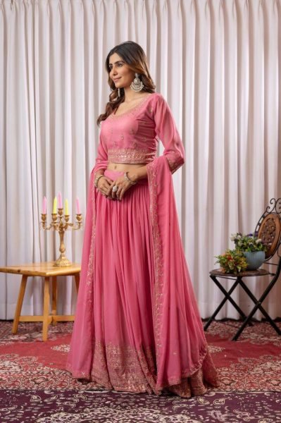 Eco friendly Pink Fox Georgette Lehenga Choli with Sequins Work for Wedding Designer Lehenga Choli