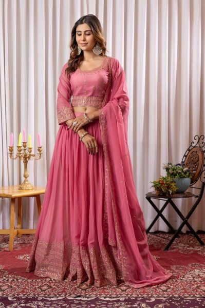 Eco friendly Pink Fox Georgette Lehenga Choli with Sequins Work for Wedding Designer Lehenga Choli