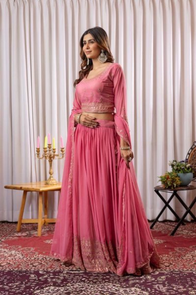 Eco friendly Pink Fox Georgette Lehenga Choli with Sequins Work for Wedding Designer Lehenga Choli