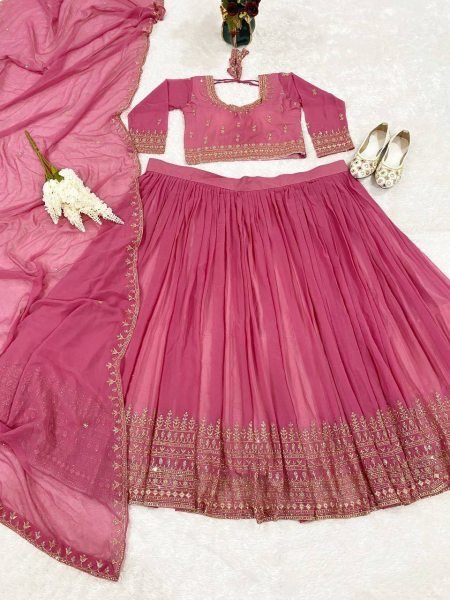 Eco friendly Pink Fox Georgette Lehenga Choli with Sequins Work for Wedding Designer Lehenga Choli