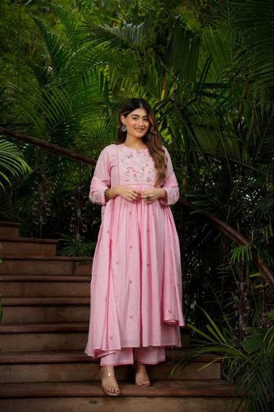 Eco friendly Pink Lightweight Silk Suit Set for Festive and Casual Wear Anarkali Kurtis 