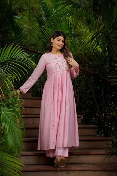 Eco friendly Pink Lightweight Silk Suit Set for Festive and Casual Wear Anarkali Kurtis 