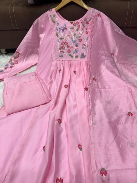 Eco friendly Pink Lightweight Silk Suit Set for Festive and Casual Wear Anarkali Kurtis 