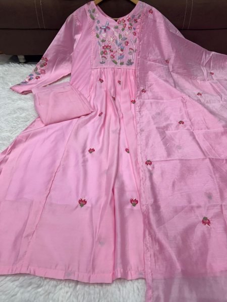 Eco friendly Pink Lightweight Silk Suit Set for Festive and Casual Wear Anarkali Kurtis 