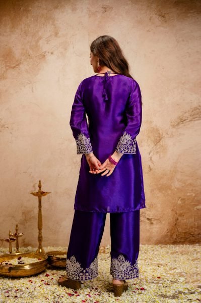Eco-friendly Purple Chinon Embroidered Kurti Pant Dupatta Set for Daily Wear at Manufacturer Rate 3 Piece Kurti Set