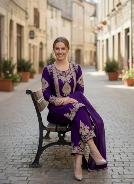 Eco-friendly Purple Chinon Embroidered Kurti Pant Dupatta Set for Daily Wear at Manufacturer Rate 3 Piece Kurti Set