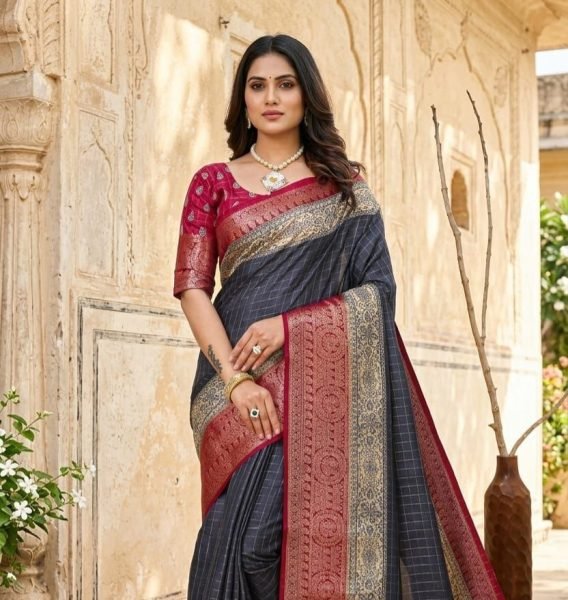 Eco friendly Steel Blue Premium Dola Cotton Silk Saree with Jacquard Zari Border and Pallu Cotton Sarees Wholesale