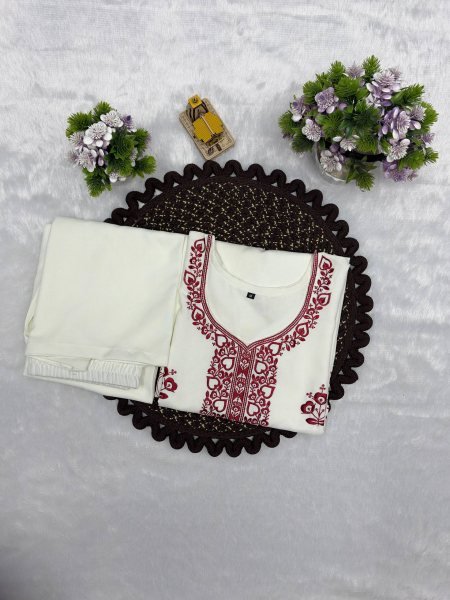 Eco friendly White Red Rayon Cotton Embroidered Co Ord Set for Women CO ORD Sets