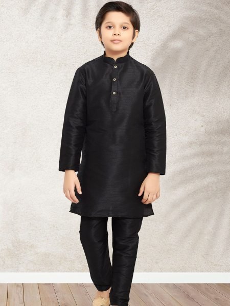 Efficient Black Art Banarasi Silk Kurta Pant Set for Boys at Manufacturer Price 
