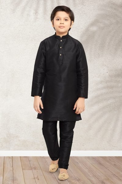 Efficient Black Art Banarasi Silk Kurta Pant Set for Boys at Manufacturer Price Boys Wear