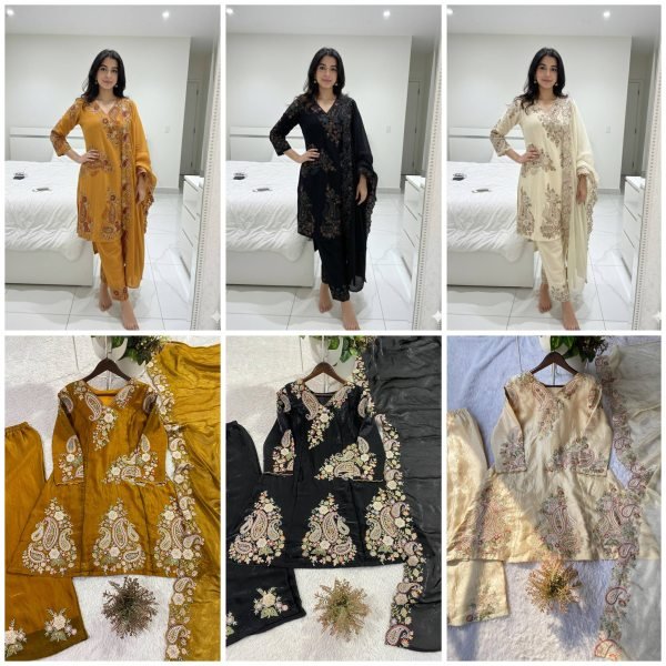 Efficient Black Fendy Fabric Suit Set with Sequence Embroidery for Women Ready To Wear Collection