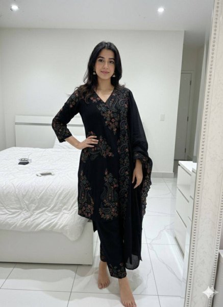 Efficient Black Fendy Fabric Suit Set with Sequence Embroidery for Women Ready To Wear Collection