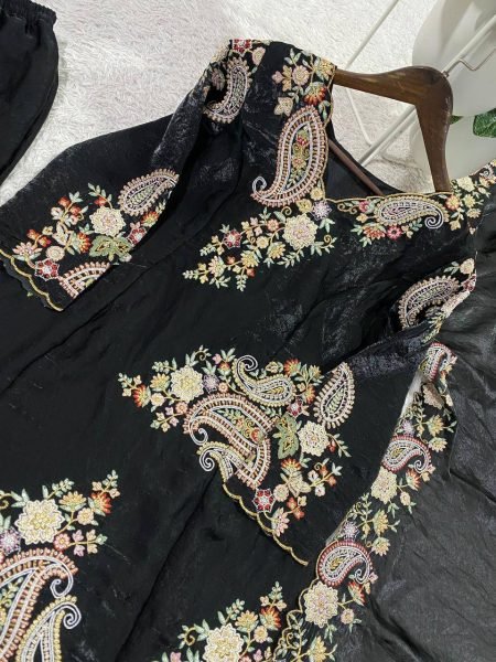 Efficient Black Fendy Fabric Suit Set with Sequence Embroidery for Women Ready To Wear Collection