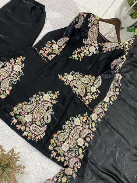 Efficient Black Fendy Fabric Suit Set with Sequence Embroidery for Women Ready To Wear Collection