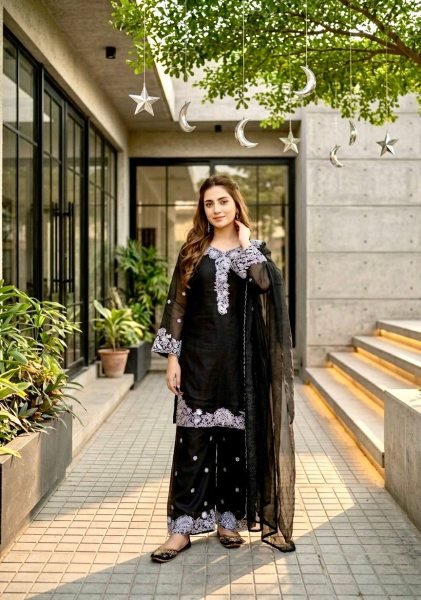 Efficient Black Heavy Mal Chanderi Suit Set for Wedding and Reception Functions Ready To Wear Collection