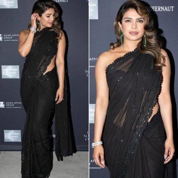 Efficient Black Soft Georgette Sequins Embroidered Saree with Satin Banglori Blouse Bollywood Fancy Sarees Wholesale