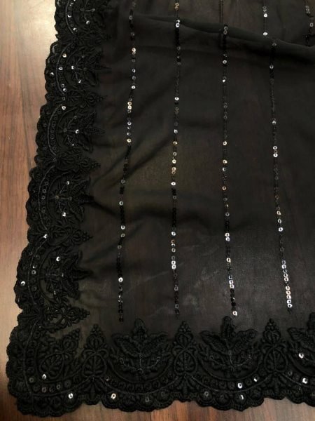 Efficient Black Soft Georgette Sequins Embroidered Saree with Satin Banglori Blouse Bollywood Fancy Sarees Wholesale